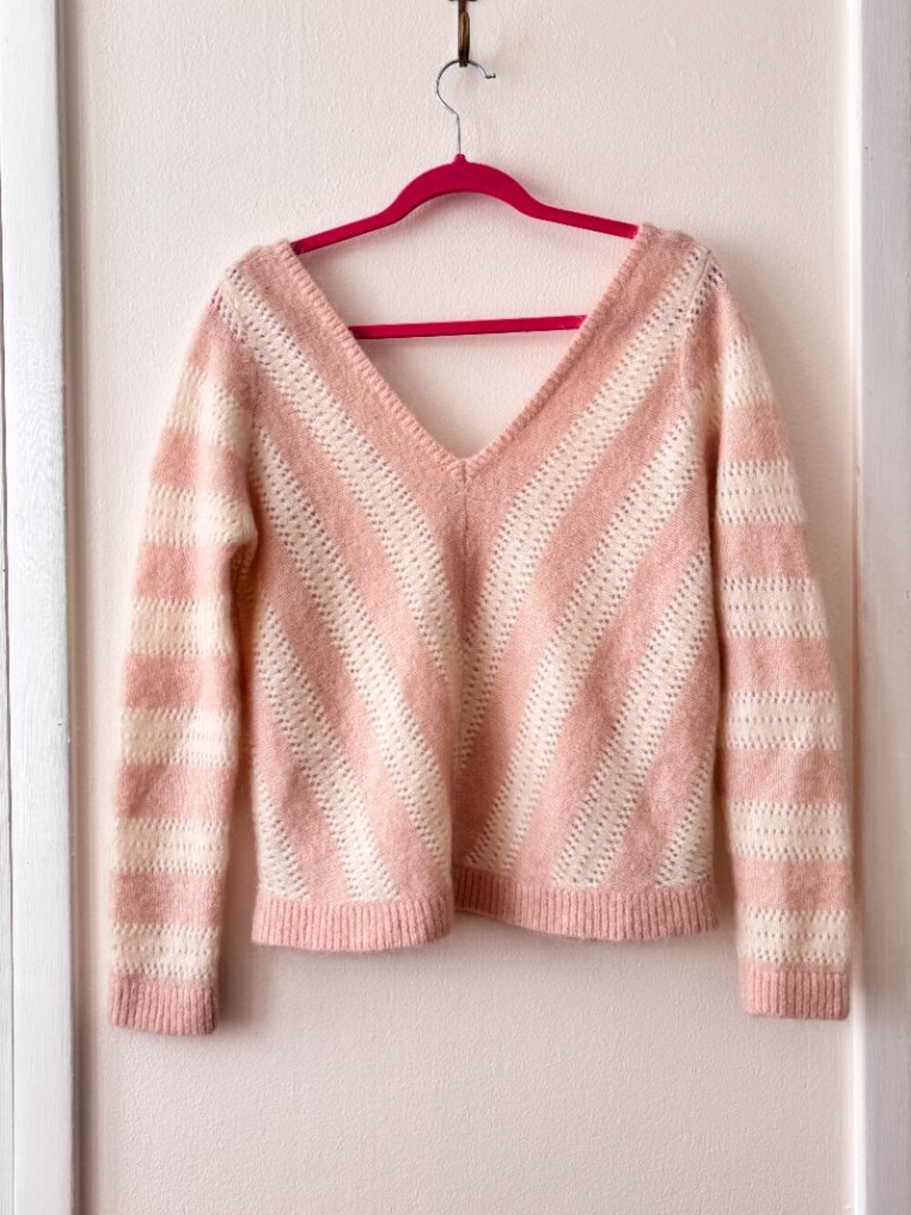 Sézane Ariel Kid Mohair Jumper in Pink Chevron - Picture 10 of 11